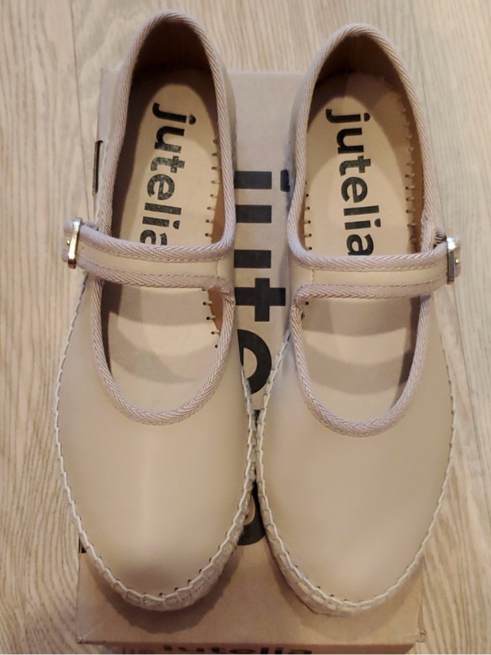 Women's Jutelia leather nude  Beige Mary Jane Espadrille Flats